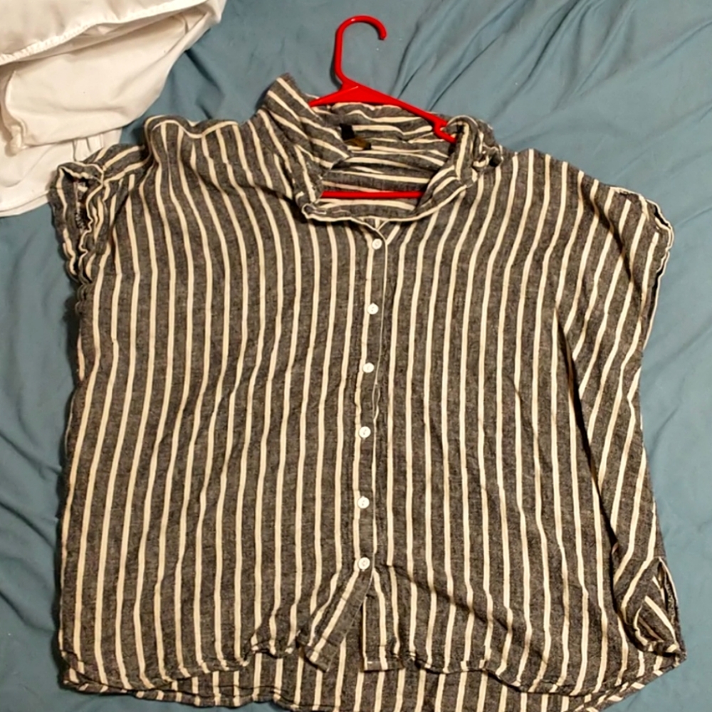 Button up striped shirt.